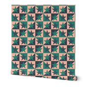STAR QUILT in strawberry pink Forest green and Navy blue  (Small)