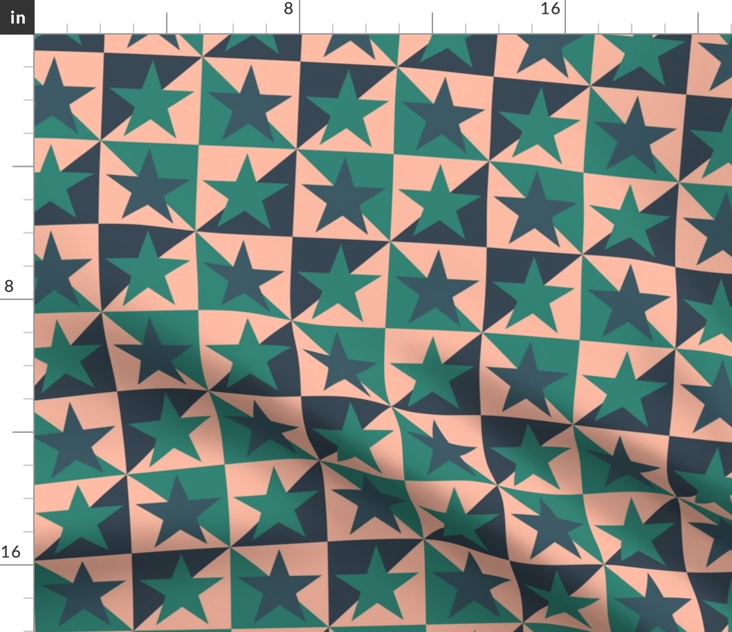 STAR QUILT in strawberry pink Forest green and Navy blue  (Small)
