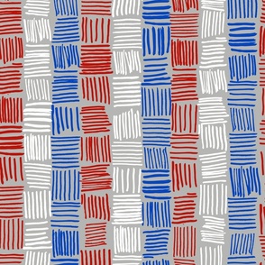 Hand Drawn Lines in White, red and Blue on Grey (Flag colours)