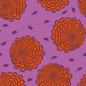 M Floral Garden - Abstract Flower - Orange Marigolds French with Orange leaves in Fall (Autumn) on violet (Purple)