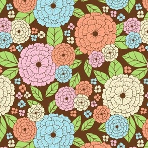 70s vintage retro flowers in brown - Small scale