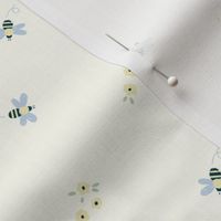 Bees and Flowers - Yellow, Blue on Cream | Doodle Summer Bugs - Small