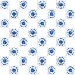 Blue and White Checks, Checkerboard, Hand Painted Geometric, Small Squares