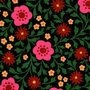 Eloise Floral - 24" extra large - pink, red, yellow, and green on black 