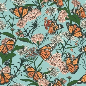 Monarch Butterfly Garden Orange and Teal