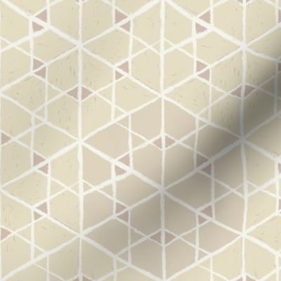 Geometric isometric hexagons geospace - cream neutral monochromatic - half scale
