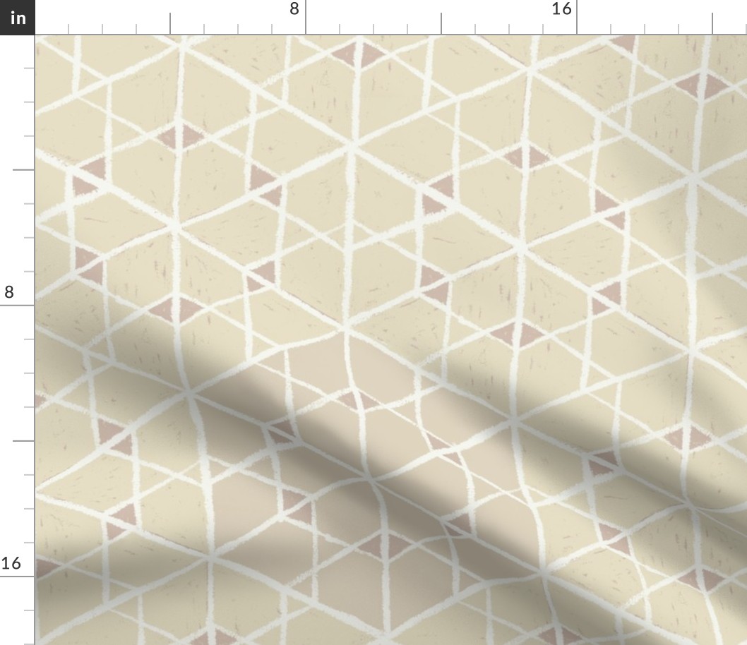 Geometric isometric hexagons geospace - cream neutral monochromatic - large scale