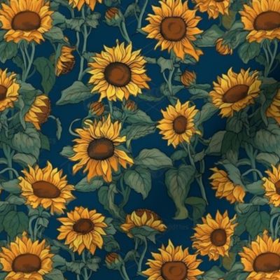 Sunflowers on Dark Blue