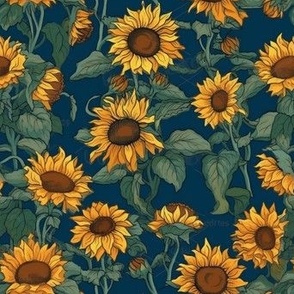 Sunflowers on Dark Blue