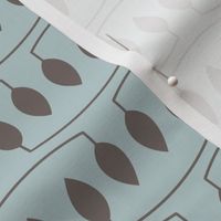 "Collaboration."  Chronicle collection. Summer palette. Sky (blue) background, Earth (brown) design. Contemporary, decor, mid-century modern, fabric, wallpaper, quilt.