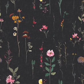 Floral Dark Moody Black Wallroll of grunge Modern flowers