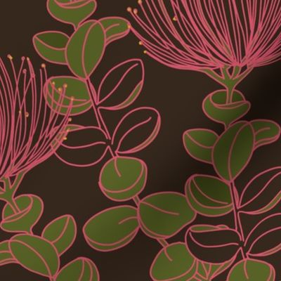 OHIA LEHUA PINK ON BROWN AND GREEN MUTED WITH IIWI BIRD