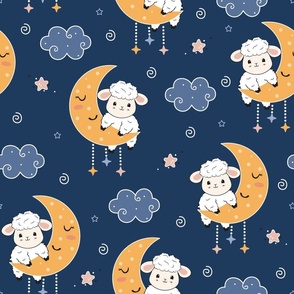 Baby Lamb on Moon Pattern, Medium