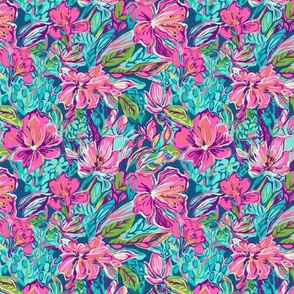 Preppy, Tropical, Pink and Blue Floral