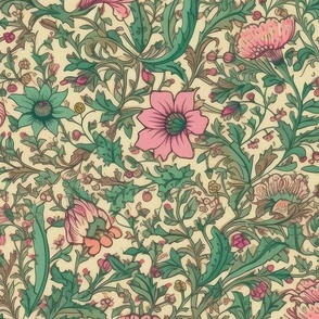 Dusty Vintage Teal and Pink Floral