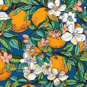 Tropical Oranges and Flowers