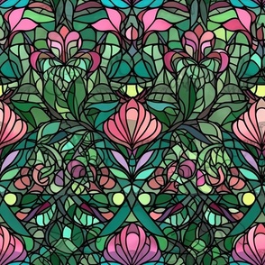 Pink and Green Stained Glass Design