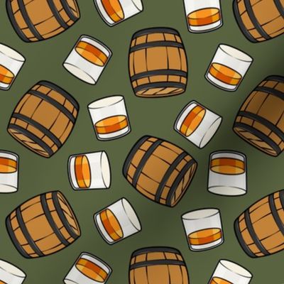 Whisky Barrels & Glass -  olive green - LAD23