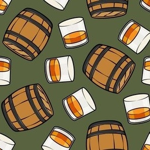 Whisky Barrels & Glass -  olive green - LAD23