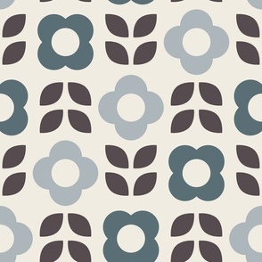 Simple Retro Geometric Flowers | Creamy White, French Gray, Marble Blue, Purple-Brown-Gray | Floral