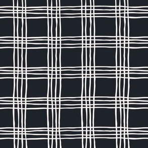 Wonky Plaid - dark - black and white - Medium scale