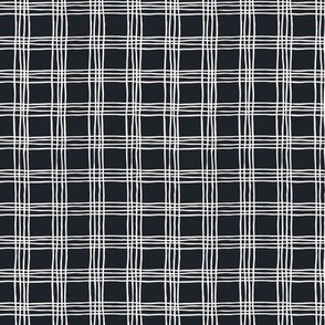 Wonky plaid - dark - black and white - small scale