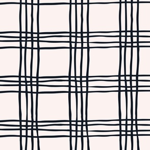 Wonky Plaid - black and creamy white - JUMBO - Wallpaper