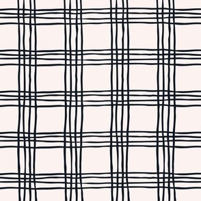 Wonky plaid - medium scale - black and creamy white