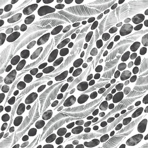 Black and white leopard fern pattern clash for home decor wallpaper