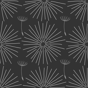 Modern minimal dandelion seeds or dandelions in the dark 