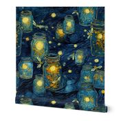 Catching Fireflies in jars Firefly Navy Blue Picnic Glowing Insect Summer