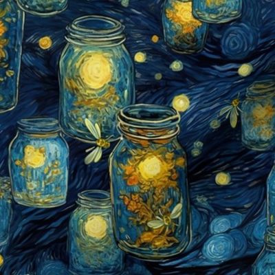 Catching Fireflies in jars Firefly Navy Blue Picnic Glowing Insect Summer