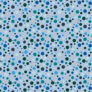 Random polka dots blobs wonky circles spots blue green bubbles small size Polkadotsmulti-07