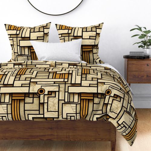 Art Deco Pattern 64 - Cream, Ochre, Black, Brown