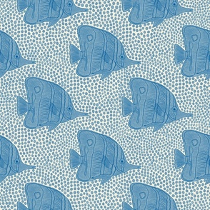 Indigo blue hand painted under the sea fish for kids wallpaper and bedding