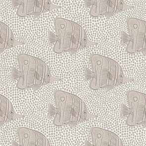 Hand painted neutral brown under the sea fish for kids wallpaper and bedding