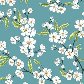 White Blossom Garden - Sky Blue - Large Scale 