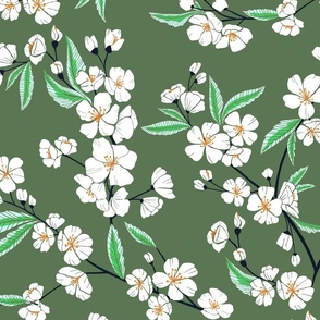 White Blossom Garden - Green Hue - Large Scale 