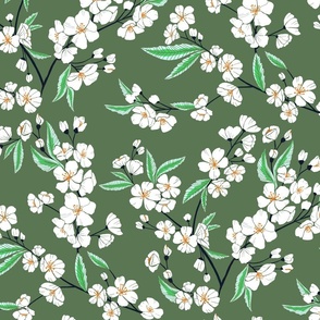 White Blossom Garden - Green Hue - Medium Scale 
