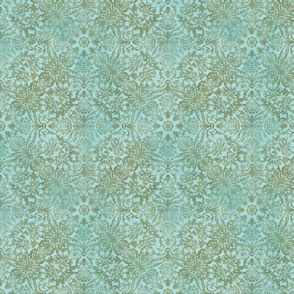Pastel Vintage Victorian Damask Texture Teal Green Smaller Scale