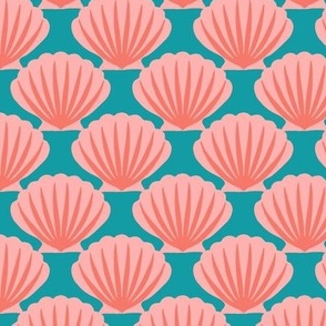 Scallops pink on teal (Small)