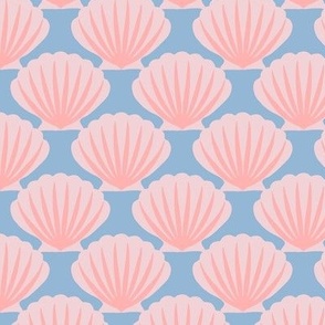 Scalloped seashells pink on blue (Small)