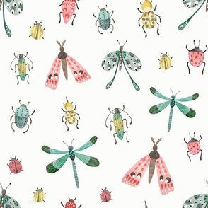 Buggy Friends - Pastel Green, Pink, Red, Yellow on a white background