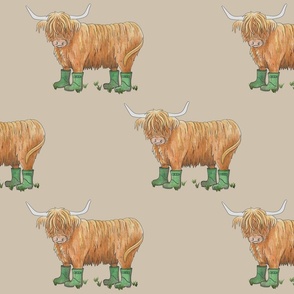 Highland Cow With Wellies on Stone Background - Large Scale