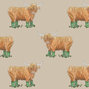 Highland Cow with Wellies (alternating) on Stone Background - Large Scale