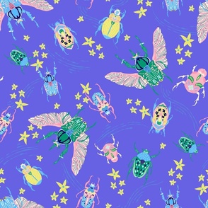 Brilliant Beetles and bugs bright blue yellow pink green by Jac Slade