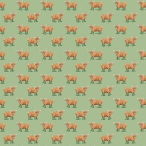 Highland Cow with Wellies (alternating) On a Sage Green Background - Small Scale