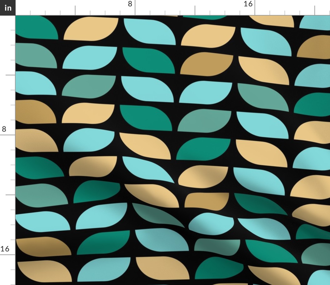 Geometric Pattern: Leaf: Turquoise Black (large version)