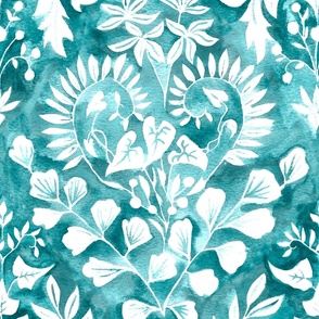 Negative Space Botanical Watercolor - Turquoise - Large Scale