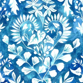 Negative Space Botanical Watercolor - Cobalt Blue - Large Scale
